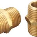 1/2 inch x 1/2 inch NPT Brass Hex Nipple Male Pipe Adapter, Thread 0.75" OD to 0.75" OD (2 Piece)