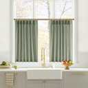 NICETOWN Sage Green Natural Pinch Pleated Linen Kitchen Curtains 36 Inches Long, 2 Panels Set Farmhouse Light Filtering Short Curtains for Cafe Bar Living Room Bedroom Christmas Window, 40" W x 36" L