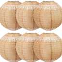 6 Pcs Burlap Paper Lanterns 8 Inch Boho Chinese Paper Lantern Decorative Hanging Lantern Indoor Lace Rustic Farmhouse Classroom Decor for Wedding Bridal Birthday Party