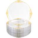 Nervure 100PCS Clear and Gold Plastic Plates - 10.25Inch Gold Disposable Plates - Heavyweight Dinner Plate for Wedding & Party