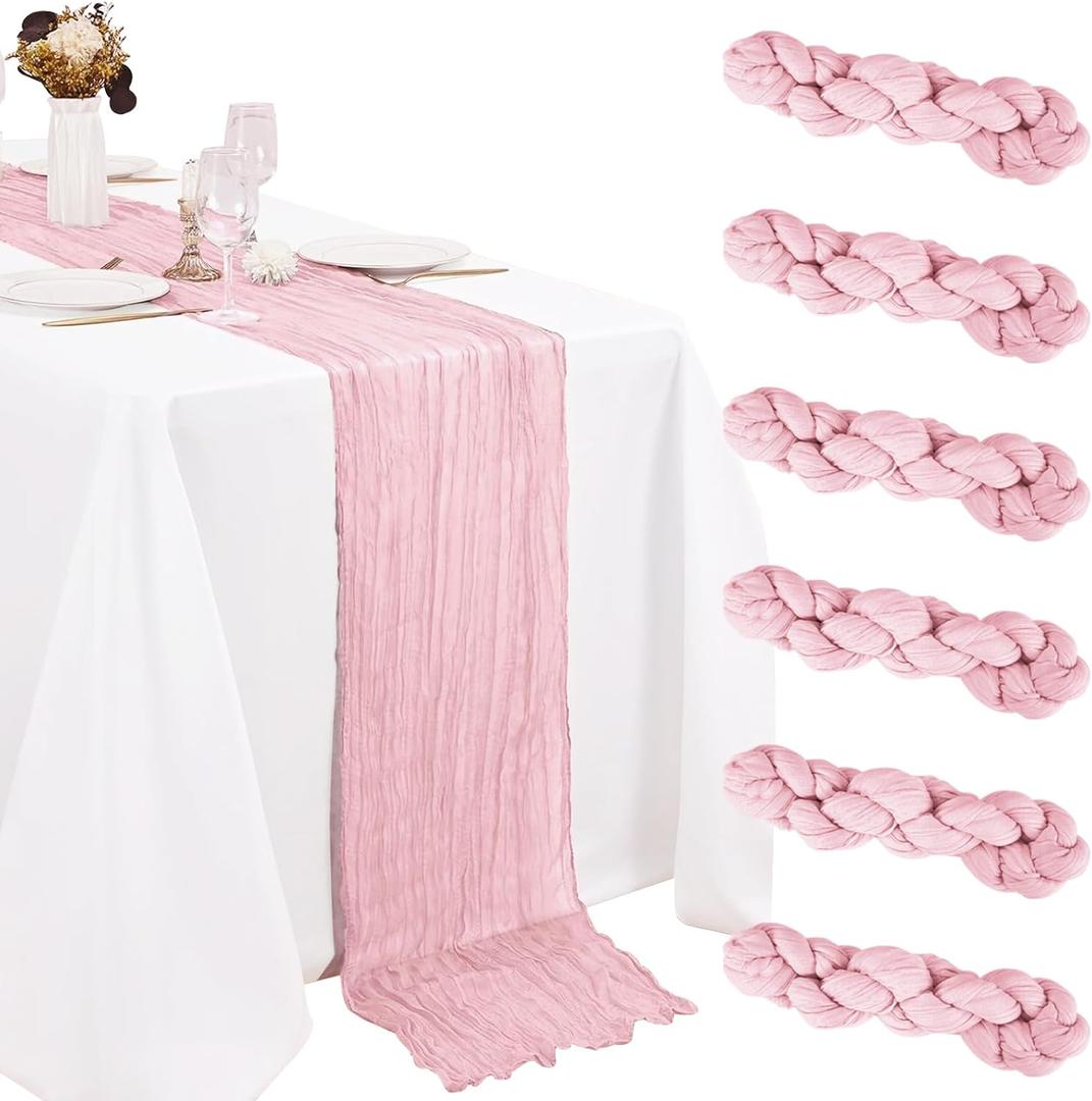 6 Pack Cheesecloth Table Runner 20 x 120 Inch Pink Boho Gauze Cheese Cloth Table Runners 10 FT Long Rustic Sheer Table Decorations for Wedding Party Baby Bridal Shower Birthday Holiday Home