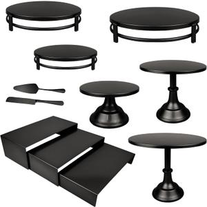 MACIFECI Cake Stand Set, Black Cake Stands For Dessert Table Including Dessert Tray, Metal Cupcake Display Stands Dessert Trays (Black)