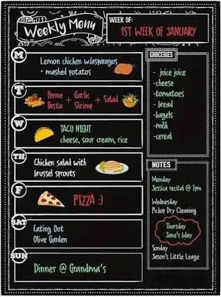 Magnetic Dry Erase Menu Board for Fridge Includes 6 Liquid Chalk Markers - Weekly Meal Planner Blackboard, Grocery List and Notepad for Kitchen Refrigerator - Chalkboard Magnet