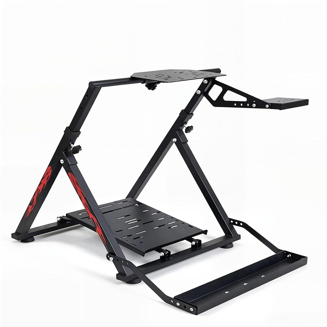 Qvwzd Racing Wheel Stand Foldable Height Adjustable Steering Wheel Stand Portable Racing Simulator Cockpit Metal Frame Universal Fit for Logitech G29 G920 G923 G27 G25 Thrustmaster T300RS T248 T150 T500 Xbox PS4 PS5 PC Square Tube Stand With Chair Slot