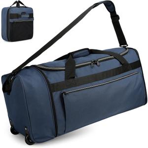 Uarition 80L Foldable Rolling Duffle Bag with Wheels, 28 Large Duffle Bag for Travel, Carry On Luggage Duffel Bag for Traveling/Camping/Moving, Water Resistant, Blue