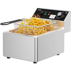 Commercial Deep Fryer 10.56Qt Countertop Fryers 1.0mm Thickened Stainless Steel 1700W Electric Immersion Deep Fryer with Basket Adjustable Temperature for Home Kitchen Restaurant