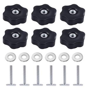 6 Pack T Track Knob Kit, 6 Star Knob, 1/4-20 Threaded Bolts and Washers, T Track Bolts, Track Accessories for Woodworking Jigs and Fixtures (6 PCS)