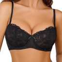 Avidlove Women's Sexy Lace Bra Sheer Balconette Underwire Unlined Everyday Bras Lingerie (Medium, Black)
