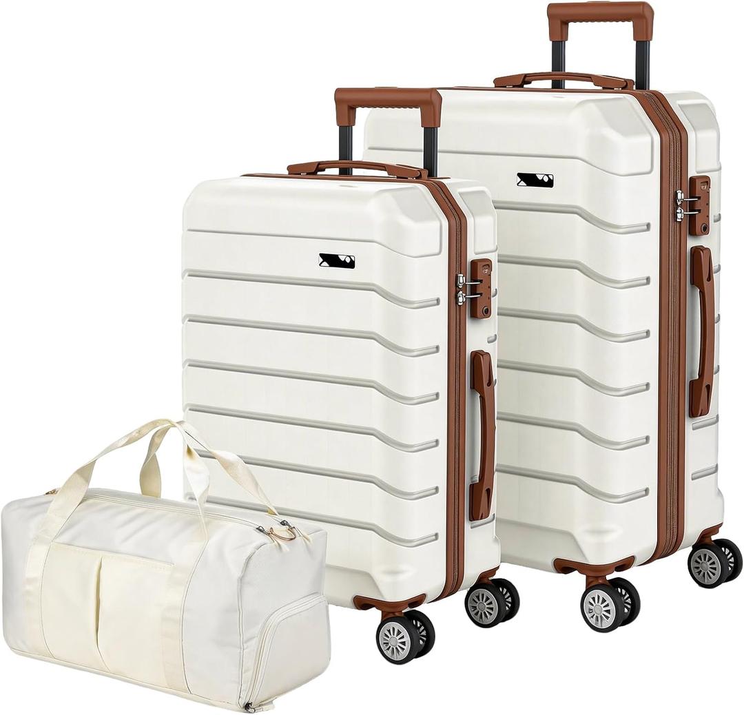 Luggage Sets 3 Piece, Hardside Carry On Suitcase with Spinner Wheels, Lightweight Durable Luggage for Travel | TSA Lock, Expandable Suitcase Set for Men and Women（20/26in） (White), 38cm x 23cm x 57cm