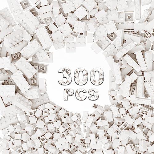 WEBRICK 300 Pcs Classic Building Bricks, White Bulk Bricks,Compatible with Lego and Major Brands Parts and Pieces, Creative Building Block Toys for Boys Girls Ages 6 7 8 9 10 Year Old