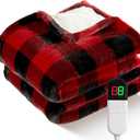 Electric Heated Sherpa Buffalo Plaid Christmas Throw Blanket with 8 Heating Levels & 8 Hours Auto Off, Fast Heating Warm Plush Washable Blanket with OverHeat Protection, ETL Certification, Red, Throw-50" x 60"