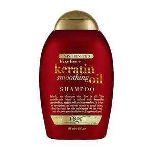 OGX Frizz-Free + Keratin Smoothing Oil Shampoo, 5 in 1, for Frizzy Hair, Shiny Hair, 13 Fl Oz