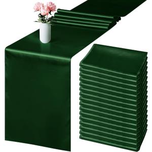 Aneco 16 Pack Satin Table Runner 12 x 108 Inch Black Green Long Wedding Satin Silk Table Runner for Wedding Banquet Graduations Birthday Party Decoration