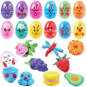 JOYIN 24 Pcs Easter Prefilled Eggs with Foam Squishy Toy, Cute Foam Stress Reliever Squishy Toy Fillers for Easter Egg Hunt, Basket Stuffer, Kids Party Favor, DIY Arts Crafts, Classroom Prize Supplies