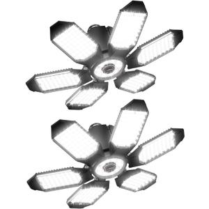 Adiding LED Garage Light 2 Pack, Super Bright 20000Lm Basement Ceiling Lighting w/ 6+1 Deformable Panels Screw in E26 Bulb Base Socket for Workshop Attic Warehouse Utility Laundry Storage Area