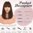 Haloo Brown Bob Wigs with Bangs Shoulder Length Straight Natural Looking Synthetic Heat Resistant Medium Hair Wigs for Women Daily Party, 16 Inch Light Brown