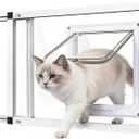 Full Glass Cat Door for Window,22"-28.5" Adjustable Width,1-Min Install | 4 Locking Modes,Aluminum Frame,HD Glass,Magnetic Closure,Weatherproof Sliding Pet Door Window Insert for Cats, Fit 22"-28.5" Window