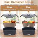 Vabaso Electric Lunch Box for Adults, 80W Heated Lunch Box with 2 Stainless Steel Container, 1.5L Portable Food Warmer for Work Men Car Truck, 110V/12V/24V/220V