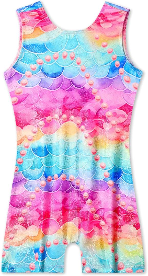 Nymphperi Girls Gymnastics Leotards Toddler Sleeveless Tank Biketards Tumbling Dance Unitards for Kids Class Training (8-9 Years, Pink Green)