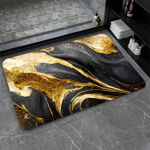 Diatomaceous Earth Bath Mat,Black Grey Gold Marble Texture Non-Slip Volume Super Absorbent Fast Drying for Bathroom Kitchen Door mat,Eco-Friendly Easy to Clean 1624Inch (40 * 60cm)