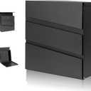 Wall-Mount Mailbox with Lock and Keys, Security Key Drop Box for House Outside, Locking Postbox, Steel Metal Rust-Proof Mail Box, 11.02 x 11.02 x 4.33 Inch, Black, MD002