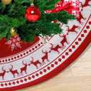 Christmas Tree Skirt 48 inch Tree Skirt Large Snowflake Reindeer Red Xmas Tree Skirt Rustic Christmas Decorations for Winter New Year Holiday Party Decor Indoor Outdoor (48in Large)