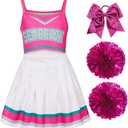 Koatobbor Girls Cheerleader Costume Halloween Party Dress Up with Accessories (5-6 Years, Pink)