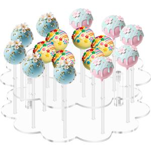 Flower Shape Acrylic Lollipop Stand 16 Holes, Cake Pop Holder Display Rack, Clear Candy Dessert Stand for Christmas Weddings, Birthday Parties, Baby Showers, Bakery Tabletop Showcase