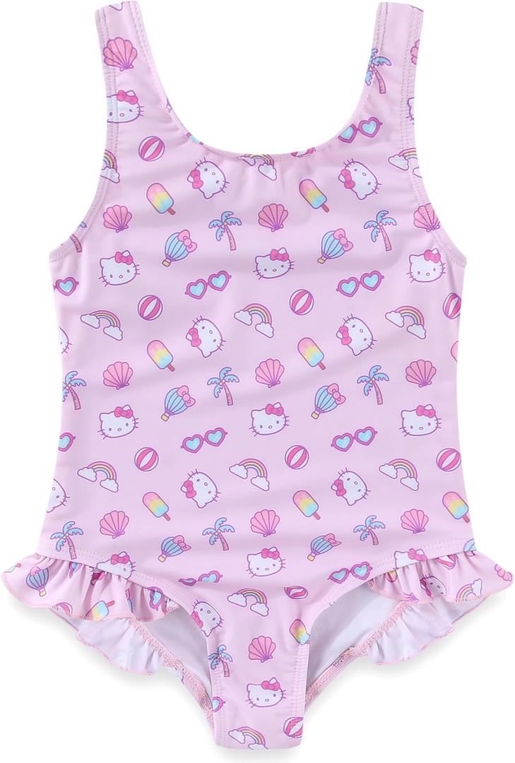 Hello Kitty Sanrio Girls Swimsuit UPF 50+ One Piece Bathing Suit for Big Kids (6X, Pink)