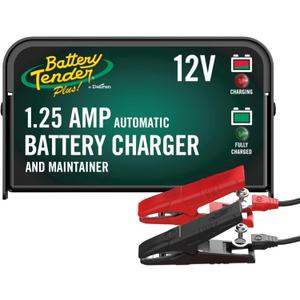 Battery Tender Plus 12V 1.25 AMP Car & Motorcycle Battery Charger and Maintainer, Float Charge for Automotive, and ATVs - Smarter Than a Trickle Charger