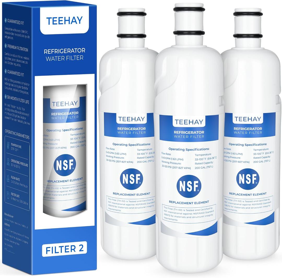 TEEHAY W10413645A Water Filter 2 Replacement, Compatible with Everydrop Filter 2, EDR2RXD1, Whirlpool WHR2RXD1, P9KB2L, P9RFKB2L, Whirlpool WRX986SIHZ, WRF757SDHZ, WRF767SDHZ, WRF736SDAM, 3 Pack
