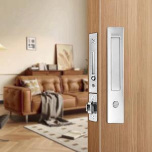 Pocket Door Lock, Pocket Door Handles with Lock, Pocket Door Hardware with Pull for Sliding, Folding Doors, 1 5/12" to 2 2/8" Thick(Silver,Privacy Type)