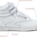 Reebok Women's Freestyle Hi High Top Sneakers for Women, Black or White Basketball and Tennis Shoes Womens Size 5-12, White/Silver, 8