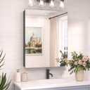 TokeShimi 20 x 26 Recessed Medicine Cabinet Mirror Black Tempered, Aluminum Surface Mount Medicine Cabinet Mirror with Storage with Stepless Adjustable Shelves for Bathroom Modern Farmhouse