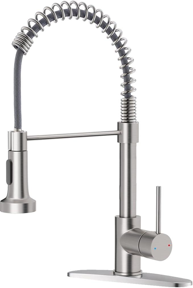 OWOFAN Kitchen Faucet with Pull Down Sprayer Industrial 1 Handle 1 Hole Or 3 Hole Faucet for Farmhouse Camper Laundry Utility Rv Wet Bar Sinks Stainless Steel Brushed Nickel broken switch