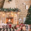 Christmas Fireplace Backdrop 10x8ft  Rustic Holiday Hearth with Garland, Tree & Gifts  Vinyl Photo Background for Xmas Family Party, Home Decoration, Photography Booth D470