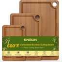 Bamboo Cutting Board for Kitchen, 3-Piece Set with Juice Grooves, Side Handles & Non-Slip Mats  Durable Bamboo Chopping Board for Meat, Vegetables and Fruits