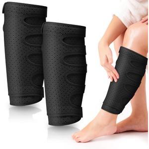 Hoolerry 2 Pcs Lymphedema Compression Wraps Calf Adjustable Brace 5 Strap Leg Wraps for Lymphedema Swollen Calf Garment Brace for Edema, Venous Insufficiency, Varicose Veins 2XL
