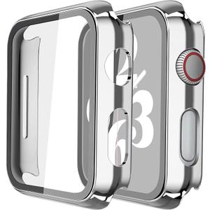 Misxi 2 Pack Hard PC Case with Tempered Glass Screen Protector Compatible with Apple Watch SE 2 (2024) SE Series 6 Series 5 Series 4 44mm, 1 Silver + 1 Transparent