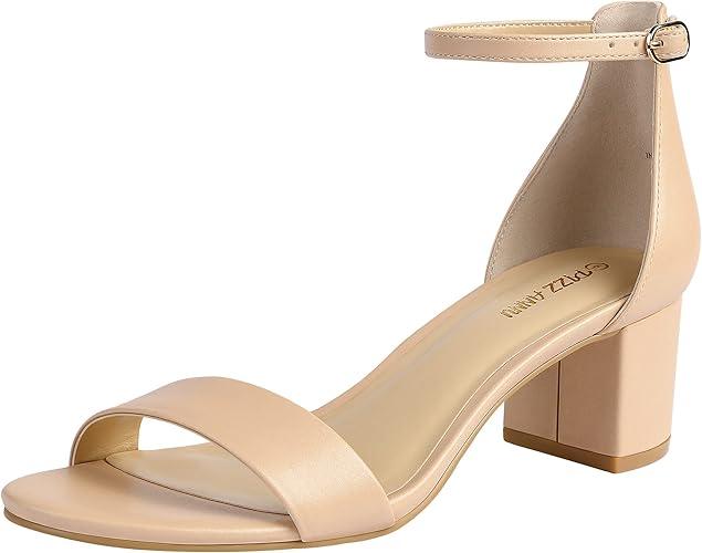 PIZZ ANNU Women's Low Block Chunky Heels Sandals Comfortable Open Toe Ankle Strap Party Dress Pump Shoes Strappy Buckle Heeled Sandal with 2 Inches Tall Thick Heel Design 6.5