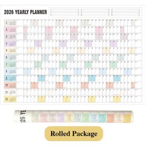 2026 Yearly Wall Calendar, Full Year Wall Calendar One Page, Rolled Paper Calendar For Wall Without Crease, 365 Day Calendar at One Glance, 23"X 33", Horizontal (Light Colorful)
