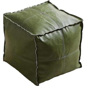 Louis Donn Unstuffed Square Pouf Ottoman Cover 17.7" Faux Leather Waterproof Floor Footrest Storage Cover for Living Room Bedroom Office (Only Cover No Filler) (Seaweed Green)