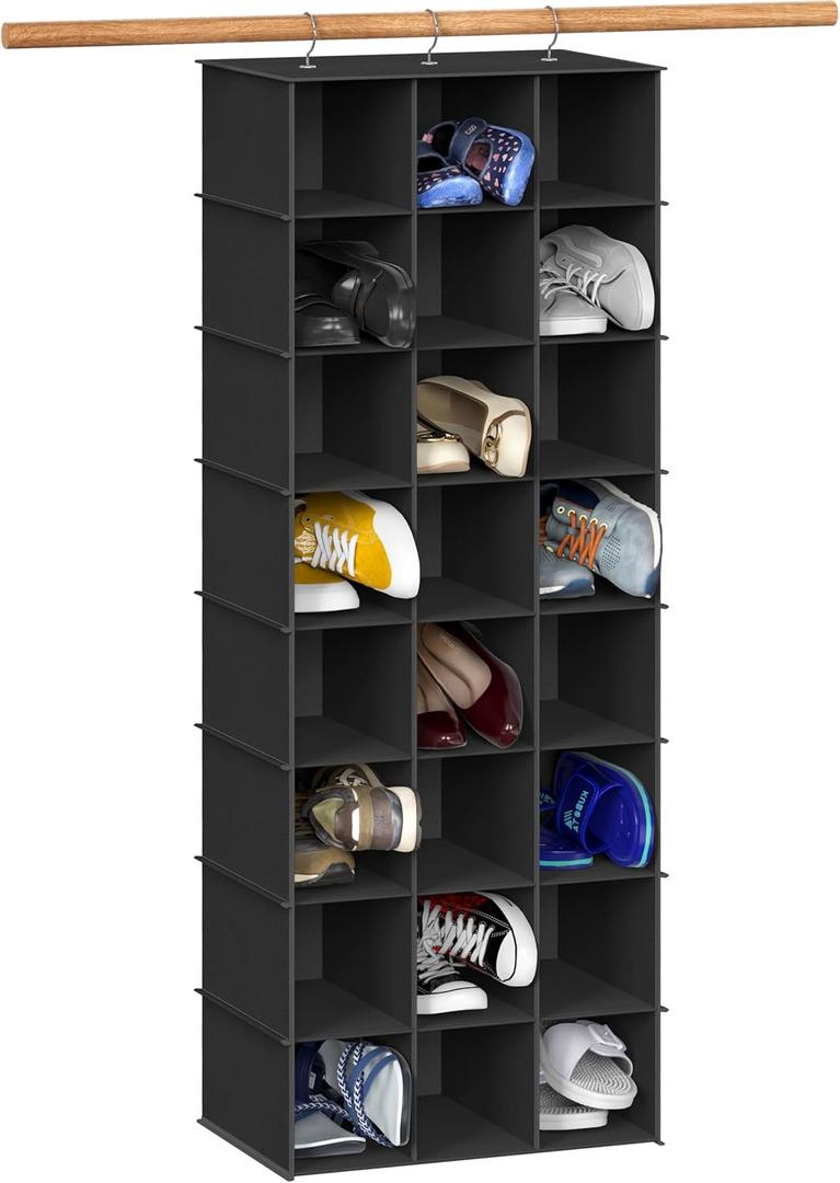 Simple Houseware 24 Section Shelves Hanging Shoes Organizer Holder for Closet, Black