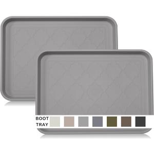 Boot Tray for Entryway Indoor, Heavy Duty Shoe Mat Tray 2 Packs, 16.7"x12.8" Waterproof Shoe Trays with Raised Edge, Outdoor Multi-Purpose Mat for Boots, Shoes, Garden (Oatmeal)