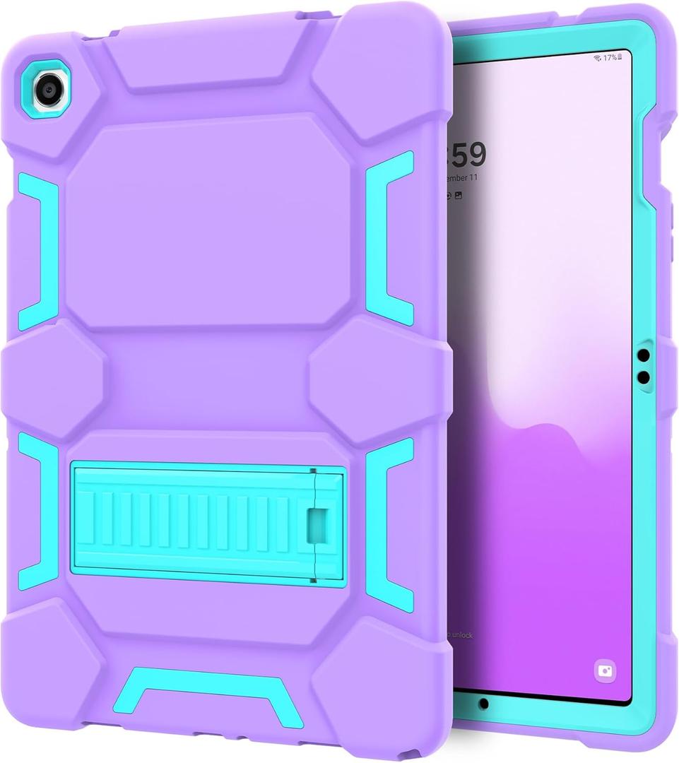 CCMAO Case for Samsung Galaxy Tab A9+ Case 11 Inch 2023 Model (SM-X210/X216/X218), Heavy Duty Shockproof Hybrid Three Layer Protective Cover, Purple+Green