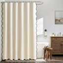 MIULEE 80" Long Scalloped Shower Curtain Linen Textured with 12 Metal Hooks Cute Extra Long Heavy Duty Washable Waterproof Cloth Shower Curtains with Black Border for Bathroom Hotel Bathtub,Ivory