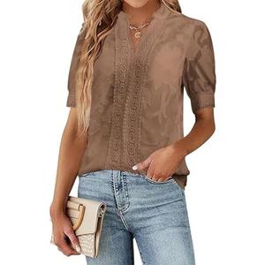 Falechay Womens Summer Tops Dressy Casual Short Sleeve V Neck Shirts Elegant Business Work Blouses,Medium