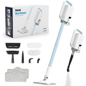 Steam Cleaner, 6 in1 Rotated Steam Mop Cleaner with 2 Modes, 2 Microfiber Pads, 400ML Removable Tank, 23FT Power Cable, Detachable Steam Mops for Floor, Laminate Floor, Tiles Cleaning (Light Blue)