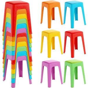 TURSTIN 12 Pieces Classroom Stools with Leather Pad Seats 18 Inch Colorful Plastic Stools Portable Backless Bar Chairs Flexible Seating Decorative Stool for Classroom Office Home School, Medium