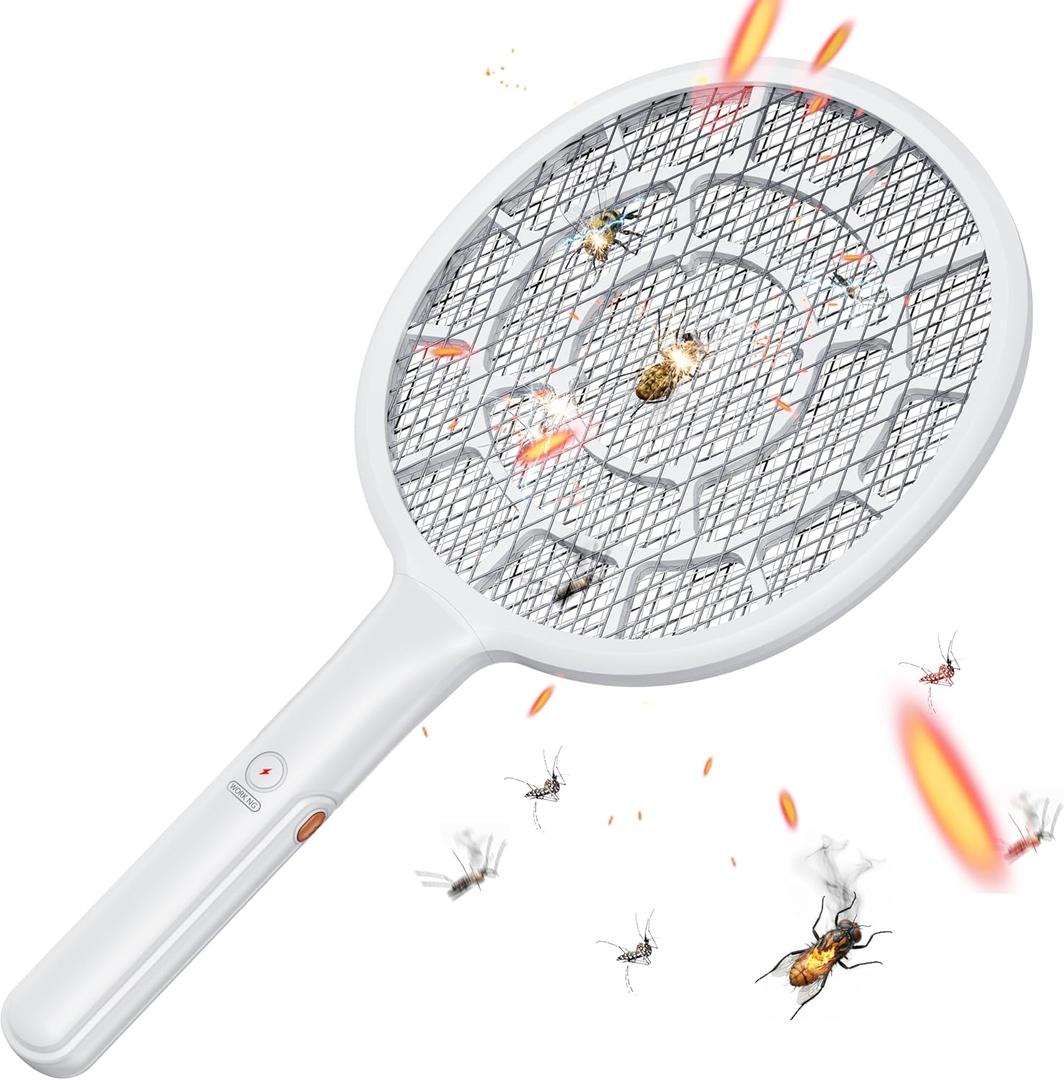 Electric Fly Swatter, Bug Zapper, Mosquito Zapper Racket | Gold Zone Voltage, Densest 3 mm Mesh, Apple-Like Weight - AA Battery Powered (not incl.) - Indoor & Outdoor Use with Pro Swat Tips (White-1 pack)